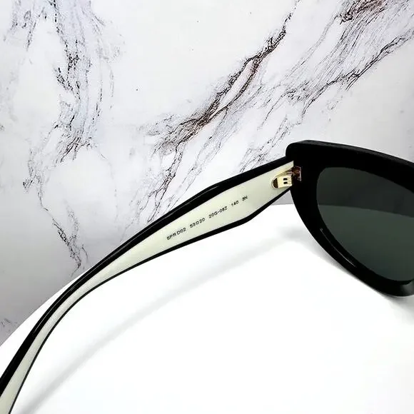 New PRADA Sunglasses Black White Talc Gold Symbole Oval Cat Eye Womens - Picture 9 of 16